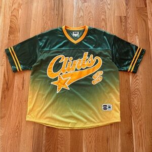 Clints Step Correct Y2K Shiny Green Yellow Gradient Football Jersey Shirt Large